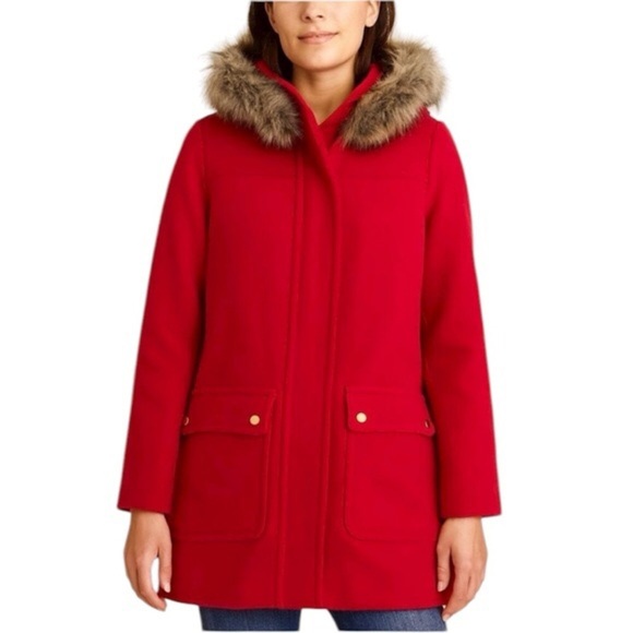 J. Crew Jackets & Blazers - J. Crew Red Chateau Parka With Faux Fur Hood Womens Size 0 Winter Coat Jacket